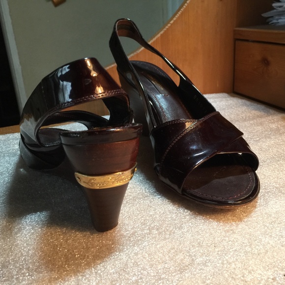 LOUIS VUITTON HEELS WEDGES PLTFRM BURGUND 7.5-37.5 - Picture 1 of 7